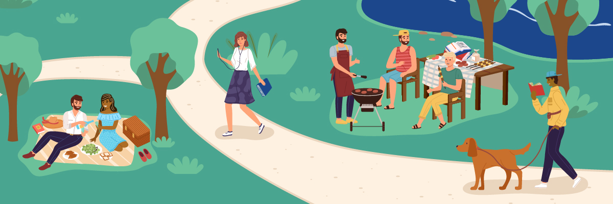 People at a park enjoying a picnic.