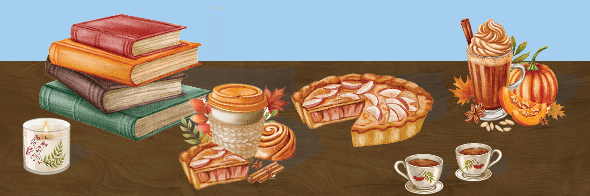 A pile of books next to some baked goods