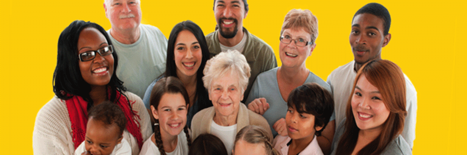 A diverse group of people ranging in age from child to senior. 