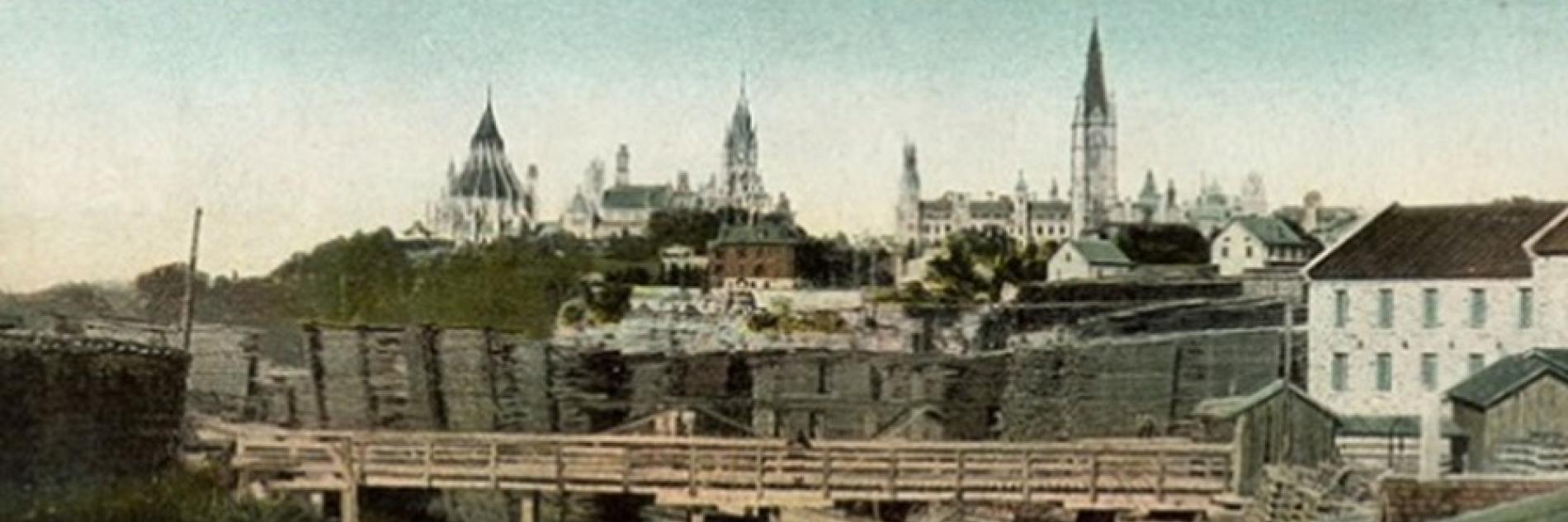 view of Bytown Museum with Parliament Hill in background