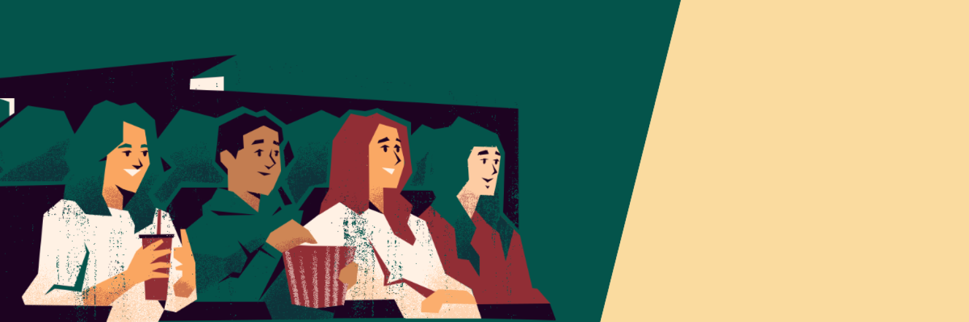 Teens watching TV. Some of them are eating popcorn.