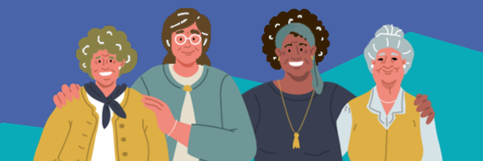 Illustration of a group of four seniors.