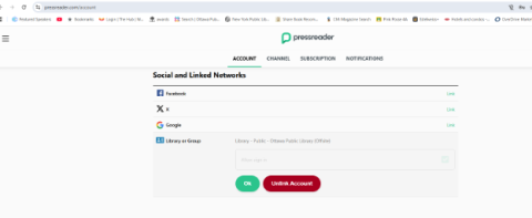 Press reader account page