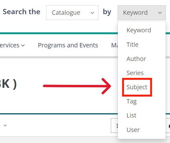 search bar with subject search highlighted